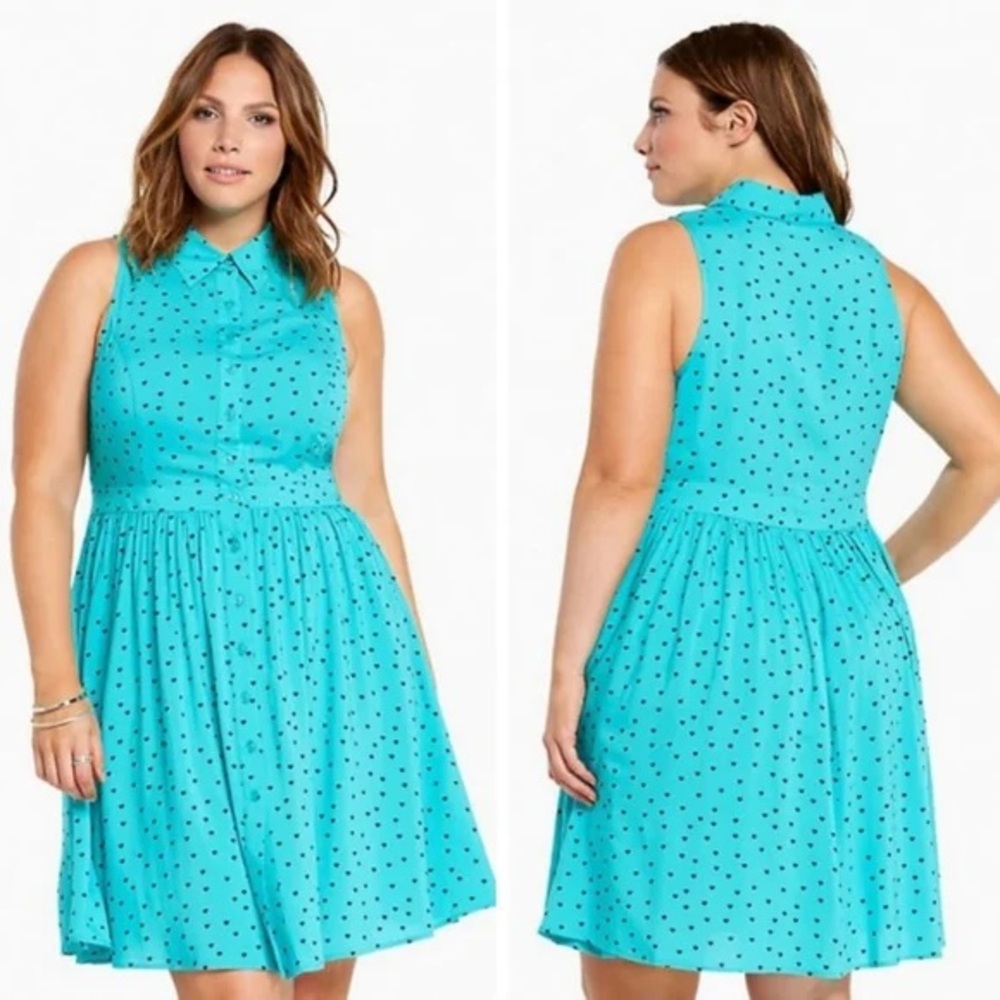 Torrid heart blue pattern button cute dress NWOT